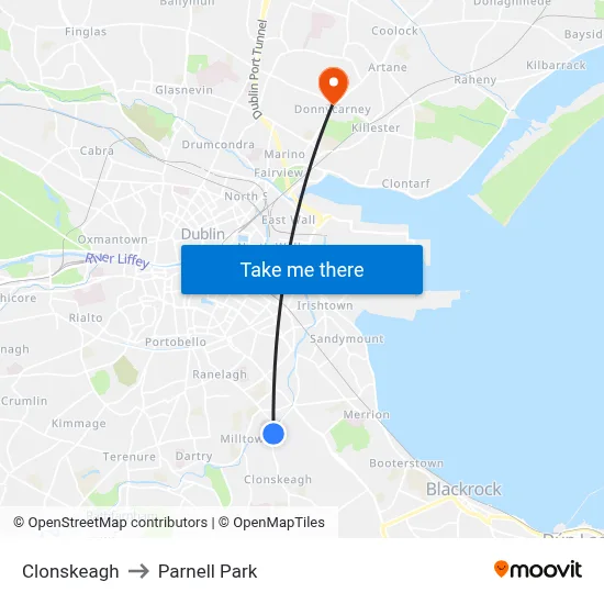 Clonskeagh to Parnell Park map