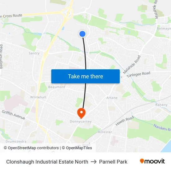 Clonshaugh Industrial Estate North to Parnell Park map