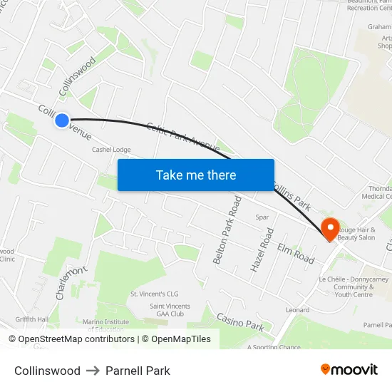 Collinswood to Parnell Park map