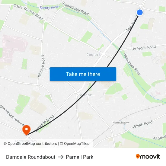 Darndale Roundabout to Parnell Park map