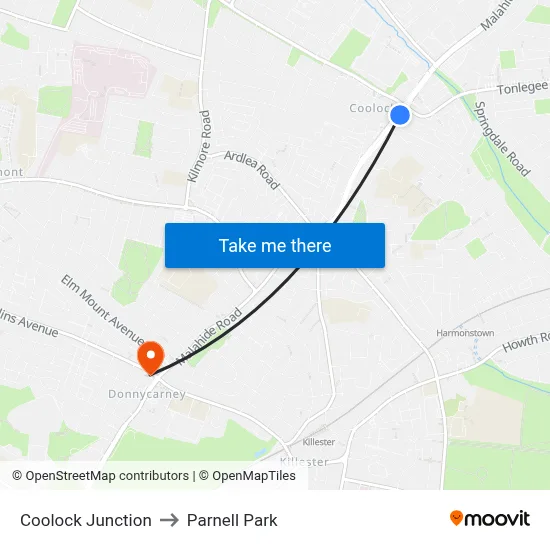 Coolock Junction to Parnell Park map