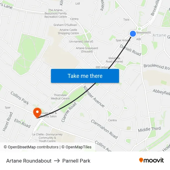 Artane Roundabout to Parnell Park map
