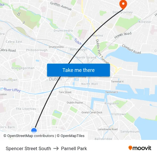 Spencer Street South to Parnell Park map