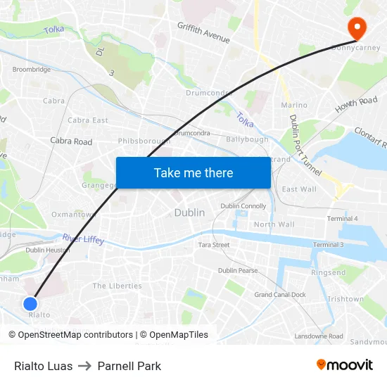 Rialto Luas to Parnell Park map