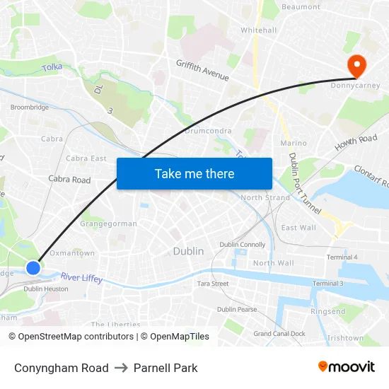 Conyngham Road to Parnell Park map