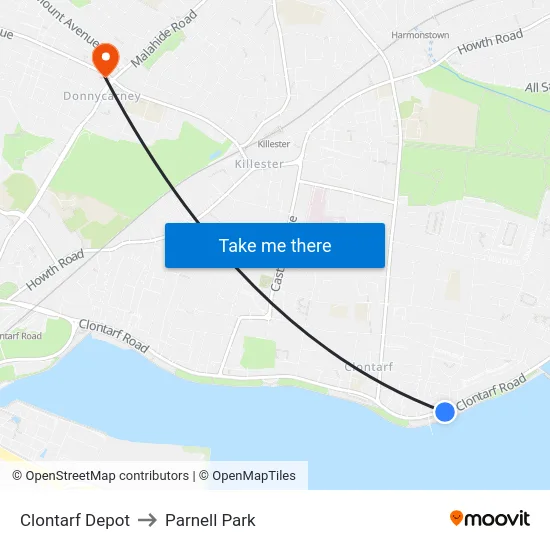Clontarf Depot to Parnell Park map