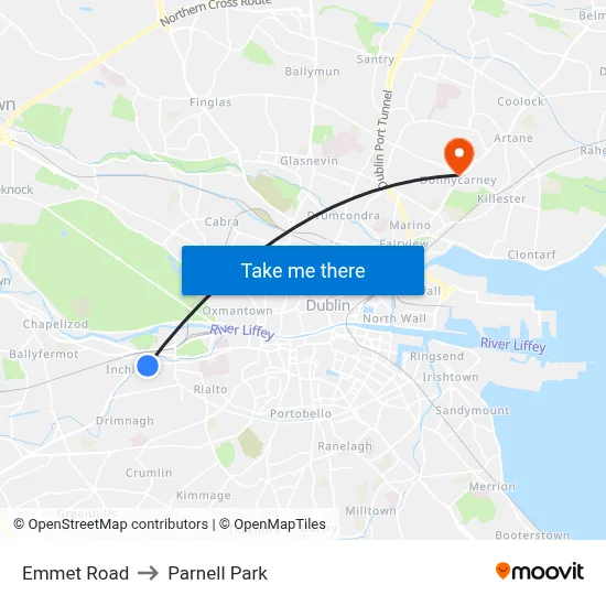 Emmet Road to Parnell Park map