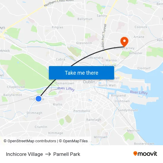 Inchicore Village to Parnell Park map
