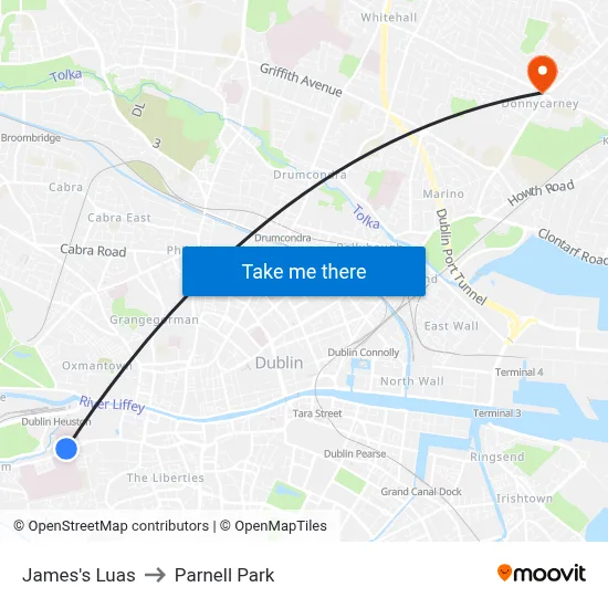 James's Luas to Parnell Park map