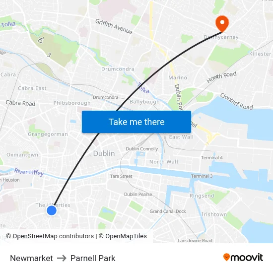 Newmarket to Parnell Park map