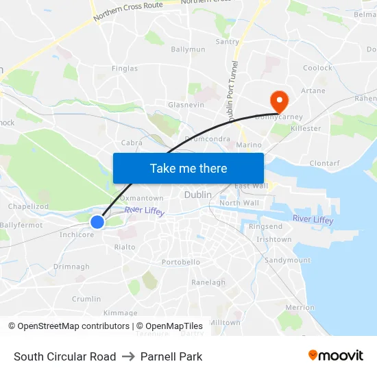 South Circular Road to Parnell Park map
