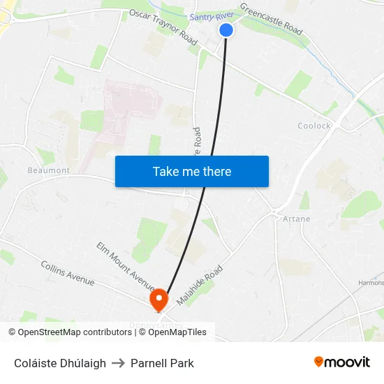Coláiste Dhúlaigh to Parnell Park map