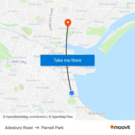 Ailesbury Road to Parnell Park map