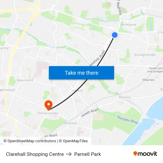 Clarehall Shopping Centre to Parnell Park map