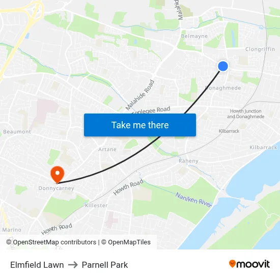 Elmfield Lawn to Parnell Park map
