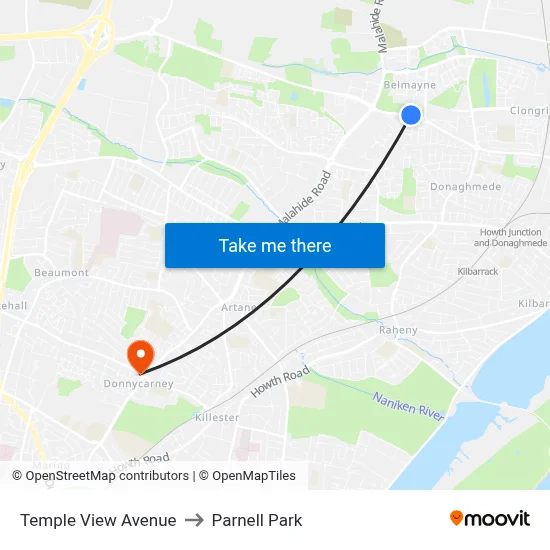 Temple View Avenue to Parnell Park map
