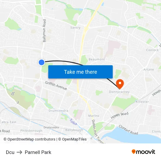 Dcu to Parnell Park map