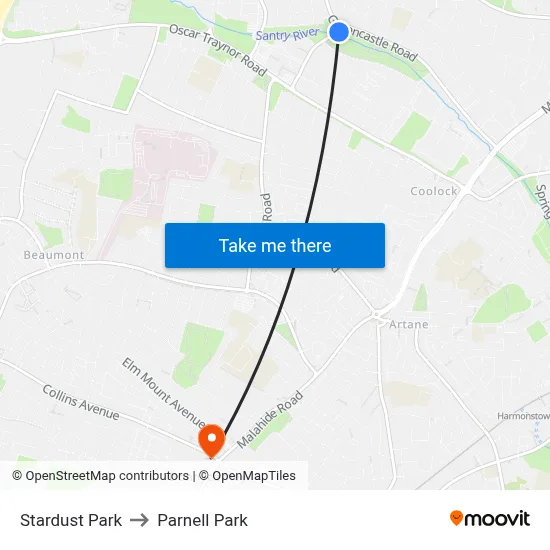 Stardust Park to Parnell Park map