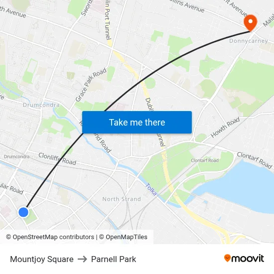 Mountjoy Square to Parnell Park map