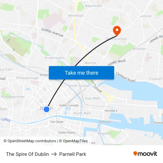 The Spire Of Dublin to Parnell Park map