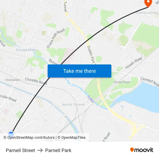 Parnell Street to Parnell Park map