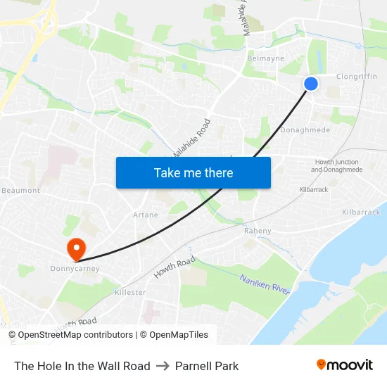 The Hole In the Wall Road to Parnell Park map