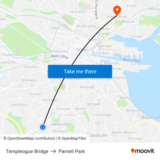 Templeogue Bridge to Parnell Park map