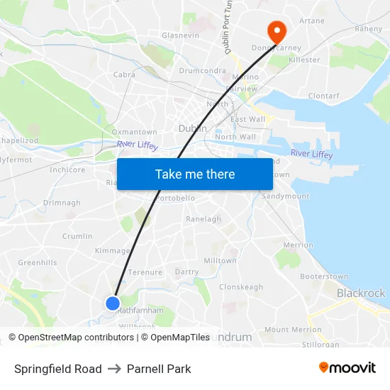 Springfield Road to Parnell Park map