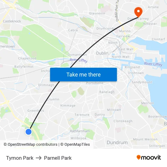 Tymon Park to Parnell Park map