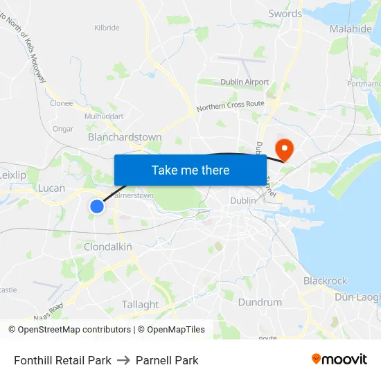 Fonthill Retail Park to Parnell Park map