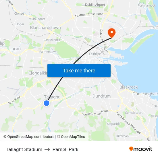 Tallaght Stadium to Parnell Park map