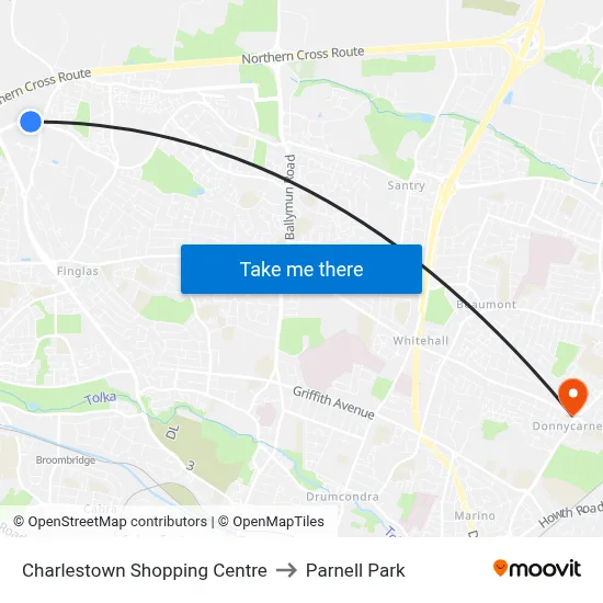 Charlestown Shopping Centre to Parnell Park map
