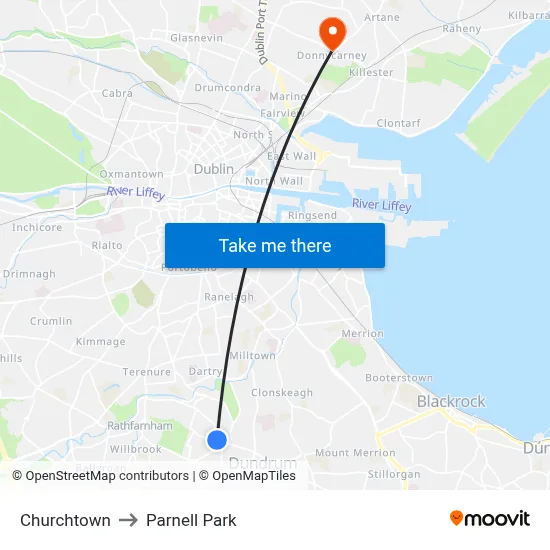 Churchtown to Parnell Park map