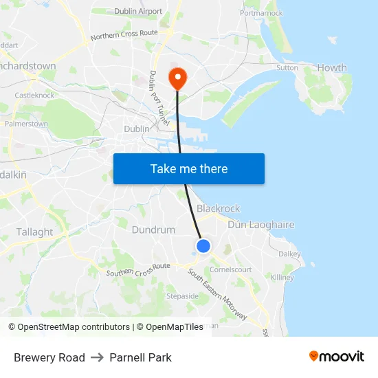 Brewery Road to Parnell Park map