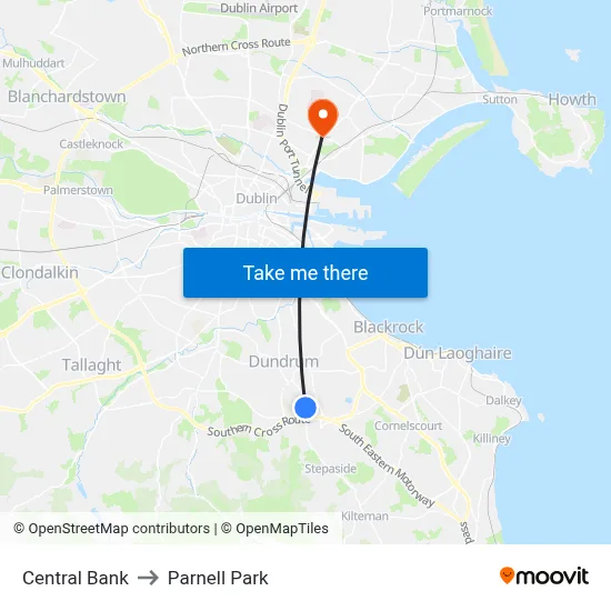 Central Bank to Parnell Park map