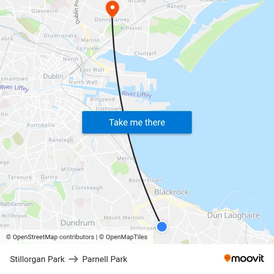 Stillorgan Park to Parnell Park map