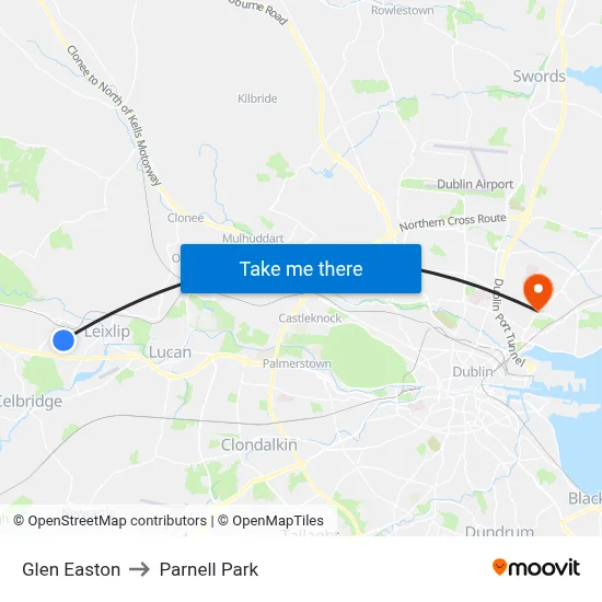 Glen Easton to Parnell Park map