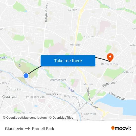 Glasnevin to Parnell Park map