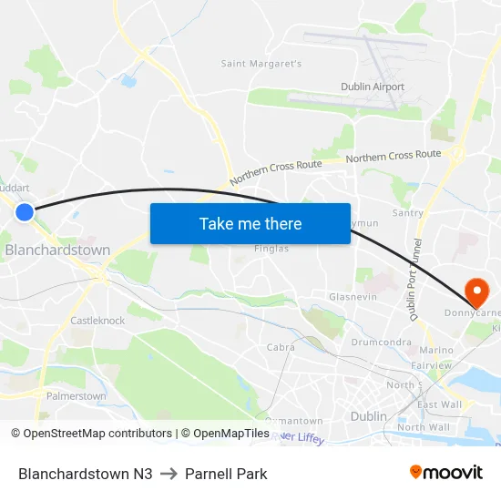 Blanchardstown N3 to Parnell Park map