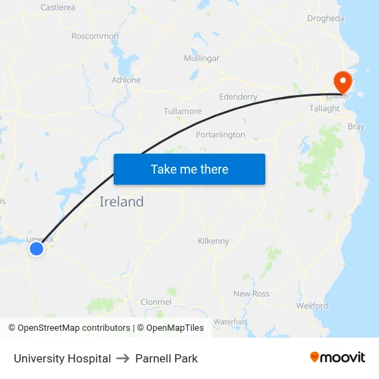 University Hospital to Parnell Park map