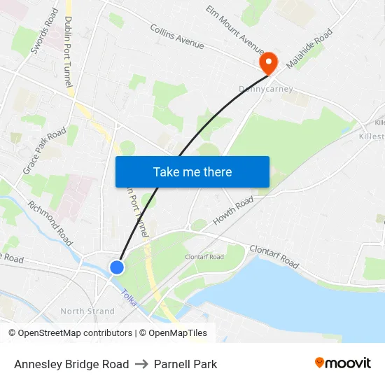 Annesley Bridge Road to Parnell Park map