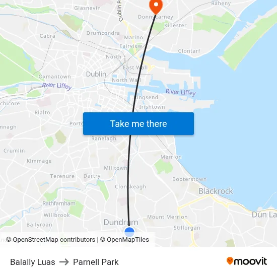 Balally Luas to Parnell Park map