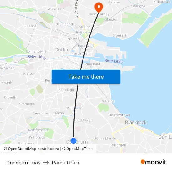 Dundrum Luas to Parnell Park map