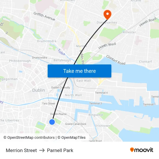 Merrion Street to Parnell Park map