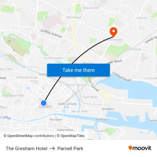 The Gresham Hotel to Parnell Park map