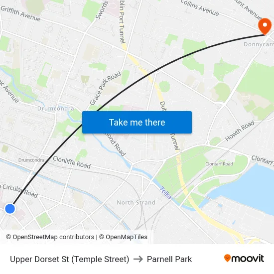 Upper Dorset St (Temple Street) to Parnell Park map