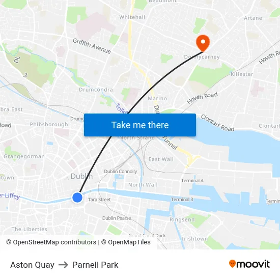 Aston Quay to Parnell Park map