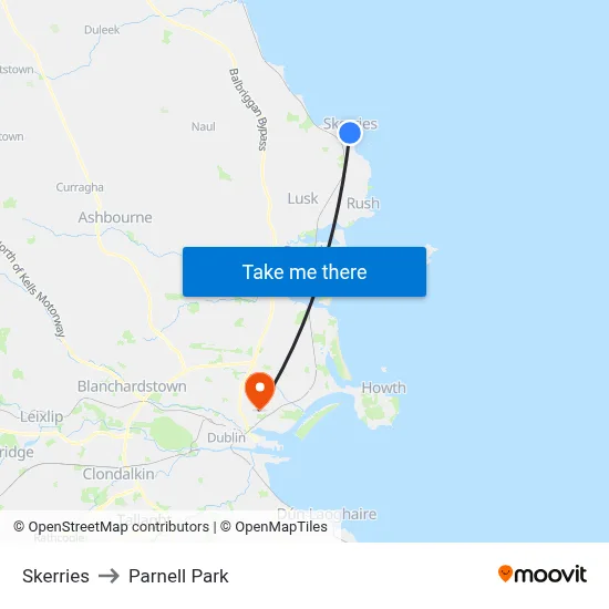 Skerries to Parnell Park map