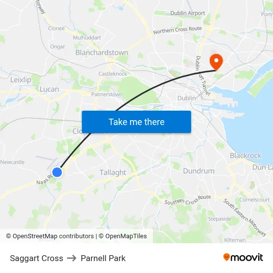 Saggart Cross to Parnell Park map