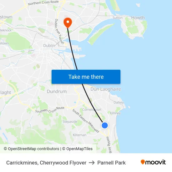 Carrickmines, Cherrywood Flyover to Parnell Park map